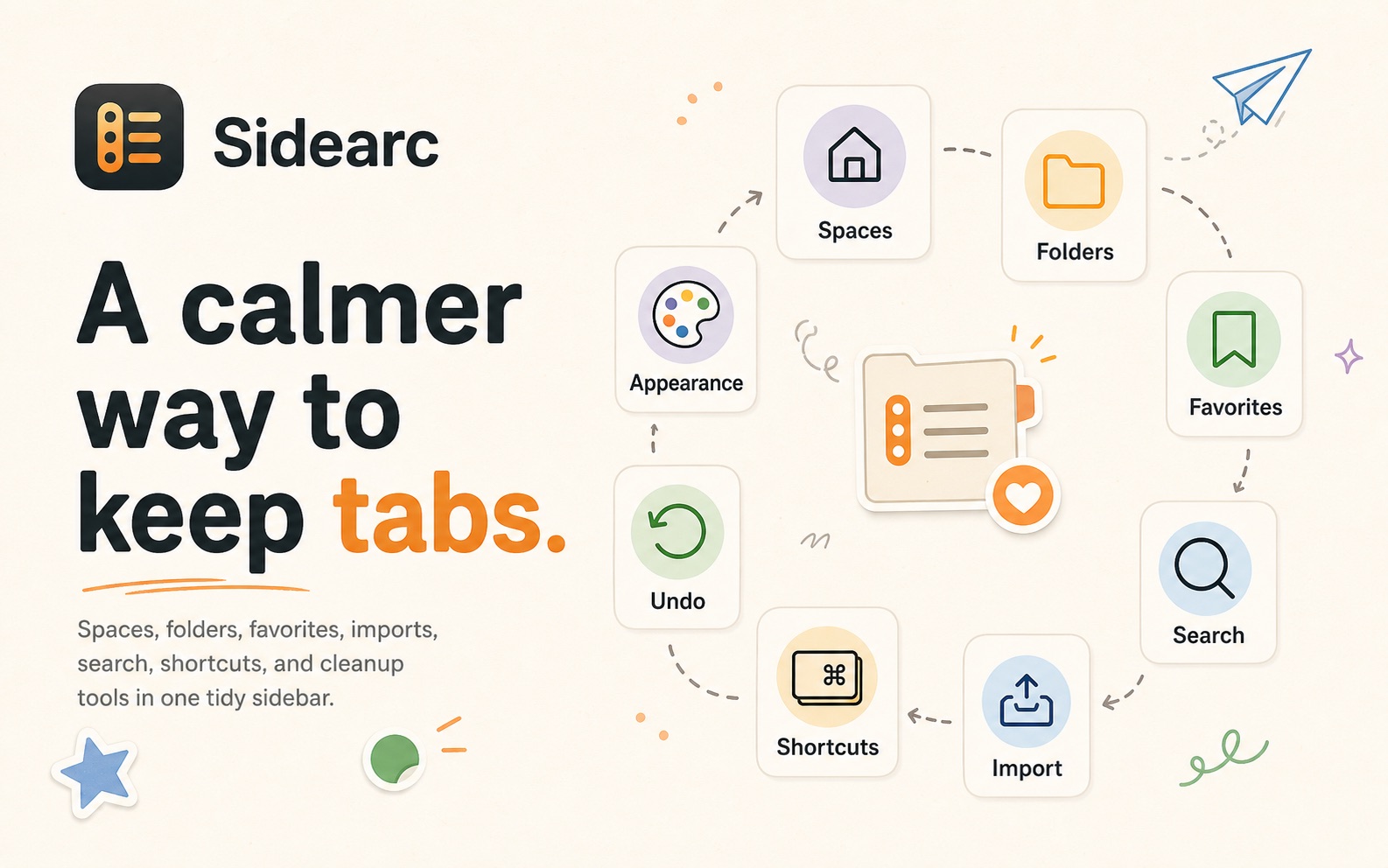 SideArc organized tabs in a dark sidebar