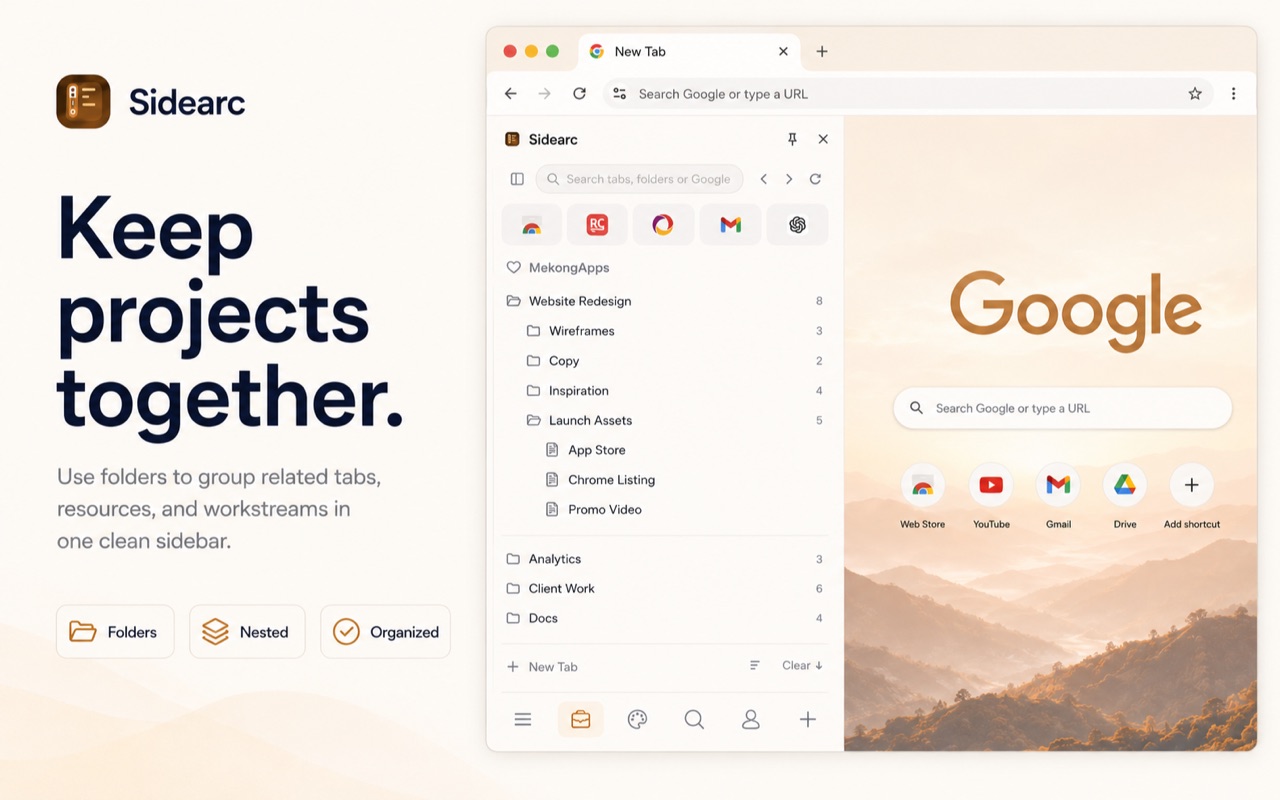 SideArc personal space with nested folders