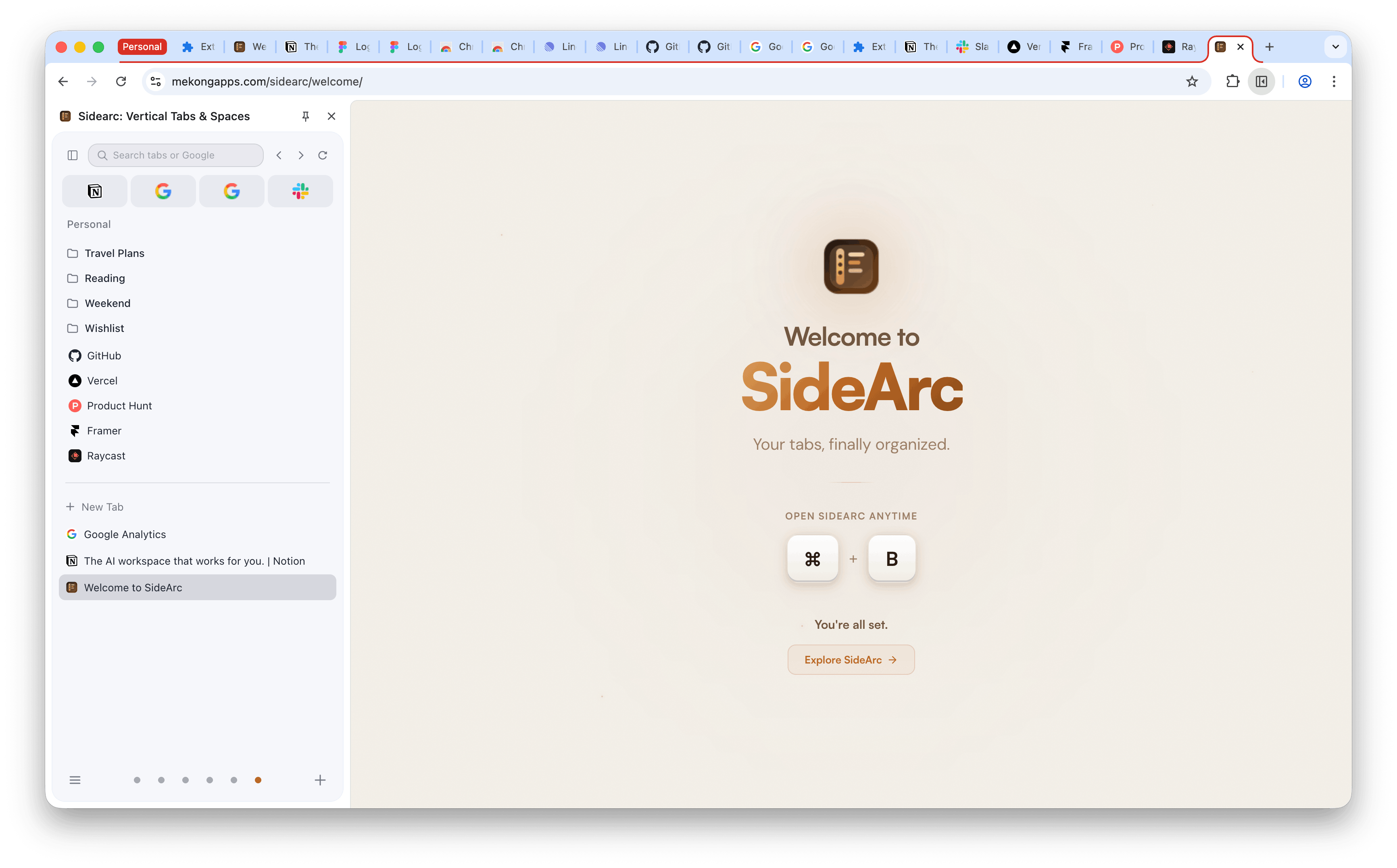 SideArc open next to a Chrome page