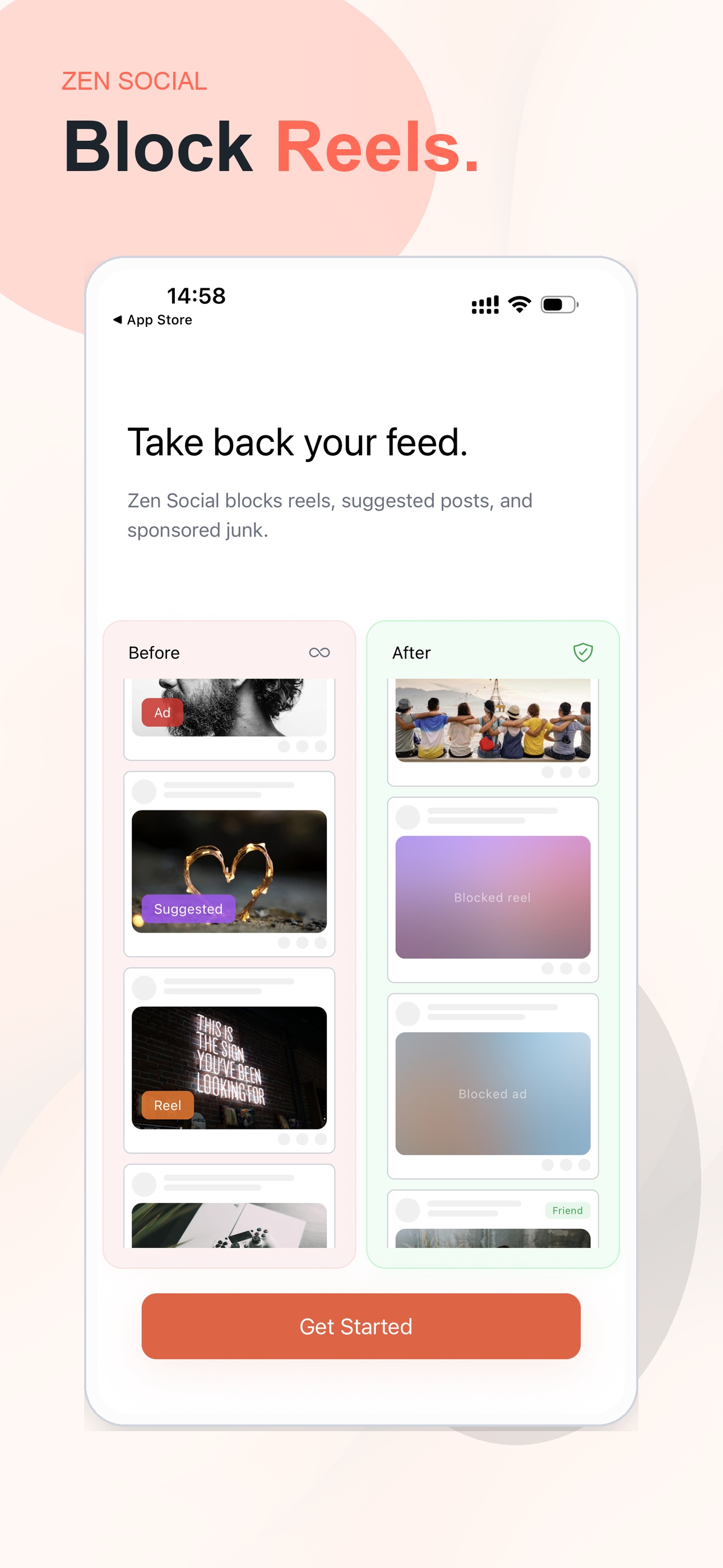 Zen Social showing a calmer Instagram experience that helps reclaim attention