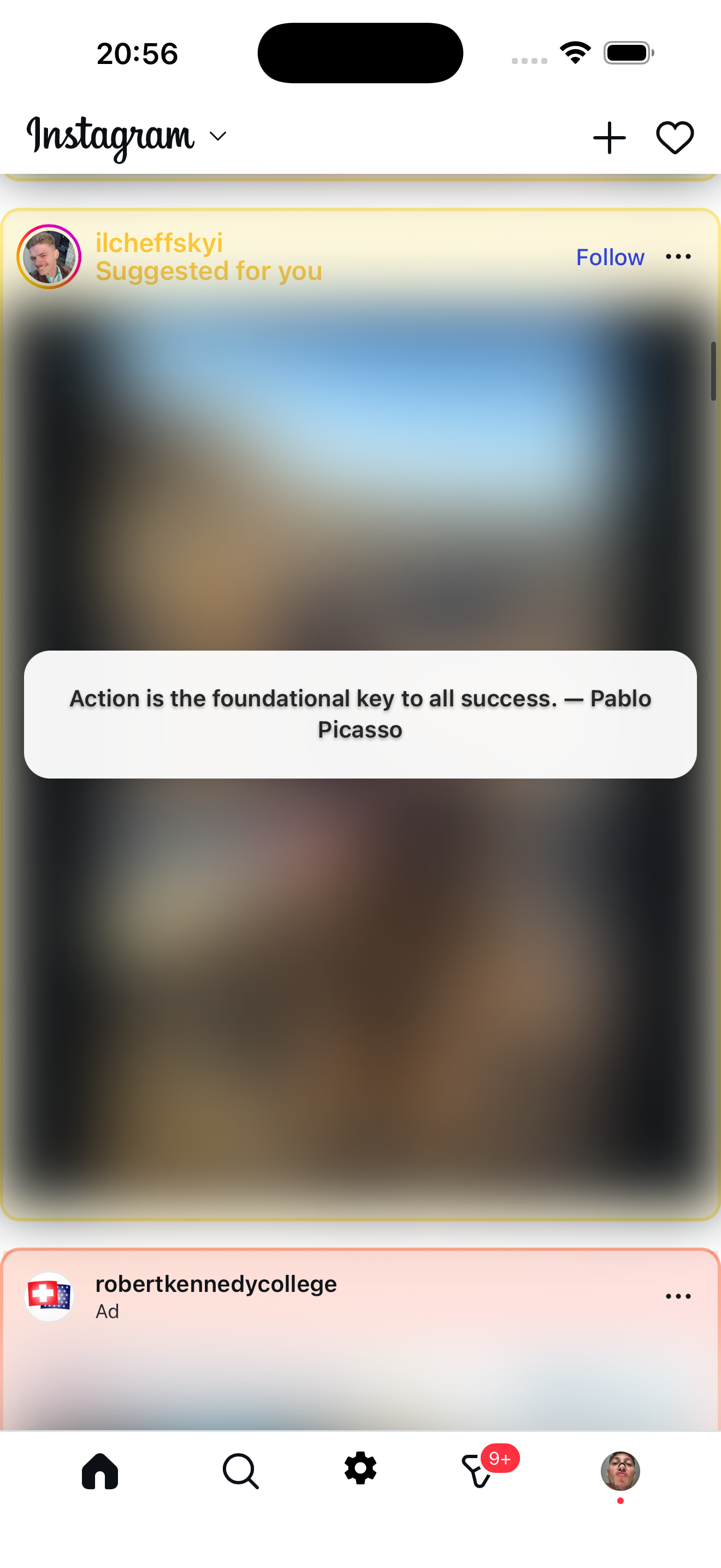 Clean Instagram feed with quote overlay instead of ads