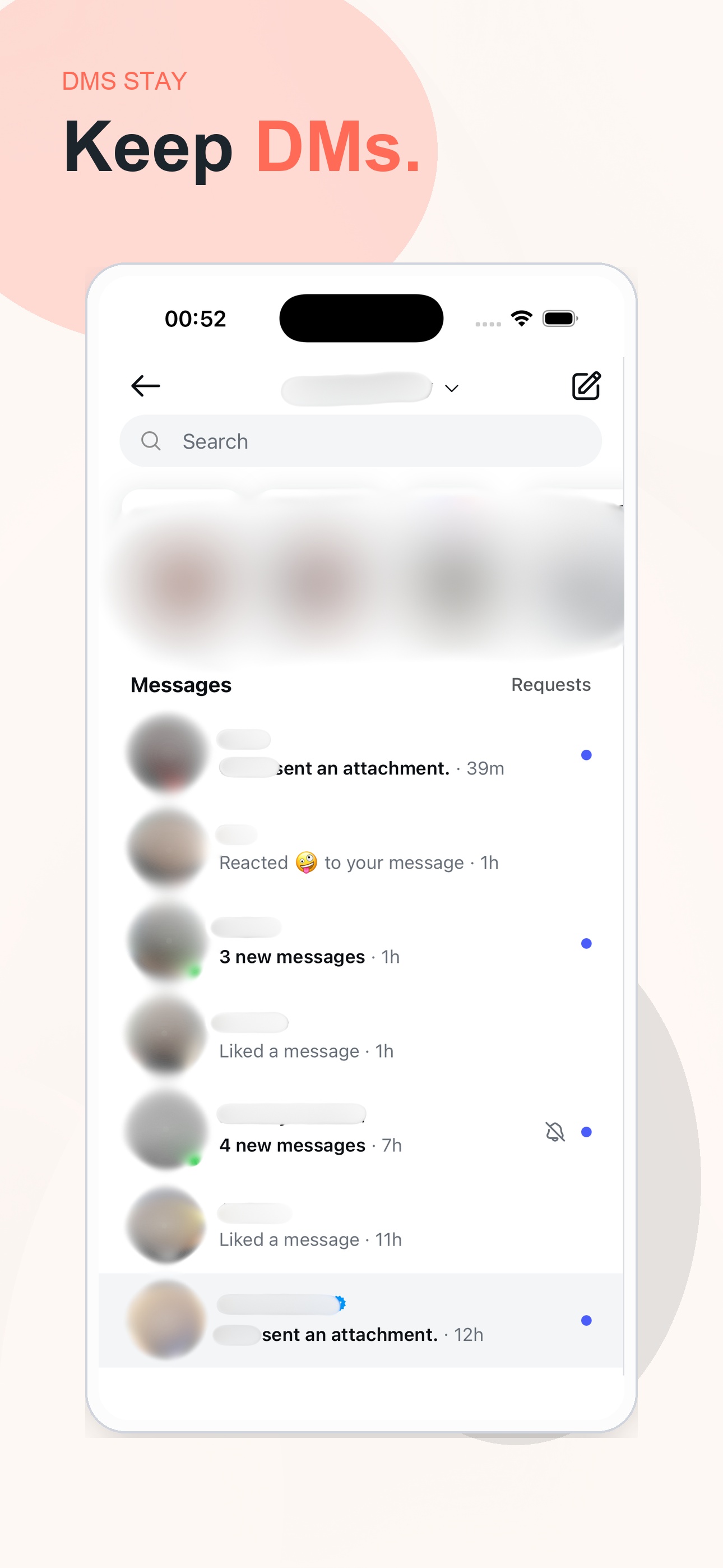 Zen Social screenshot showing direct messages still available